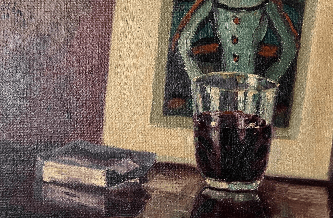 Antique Original Painting Coffee Still Life