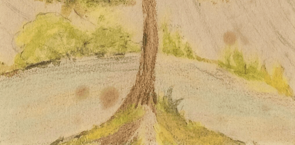 Antique Drawing Original Tree, Meadow, Landscape Artwork image 3