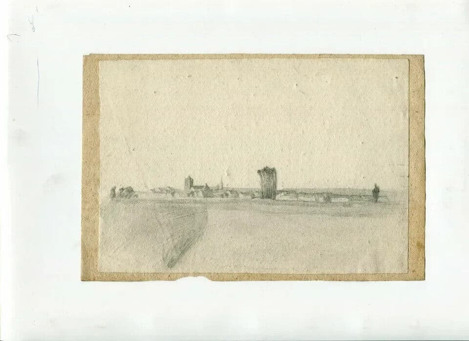 Antique Pencil Original Drawing 19th century Landscape, Forest image 2