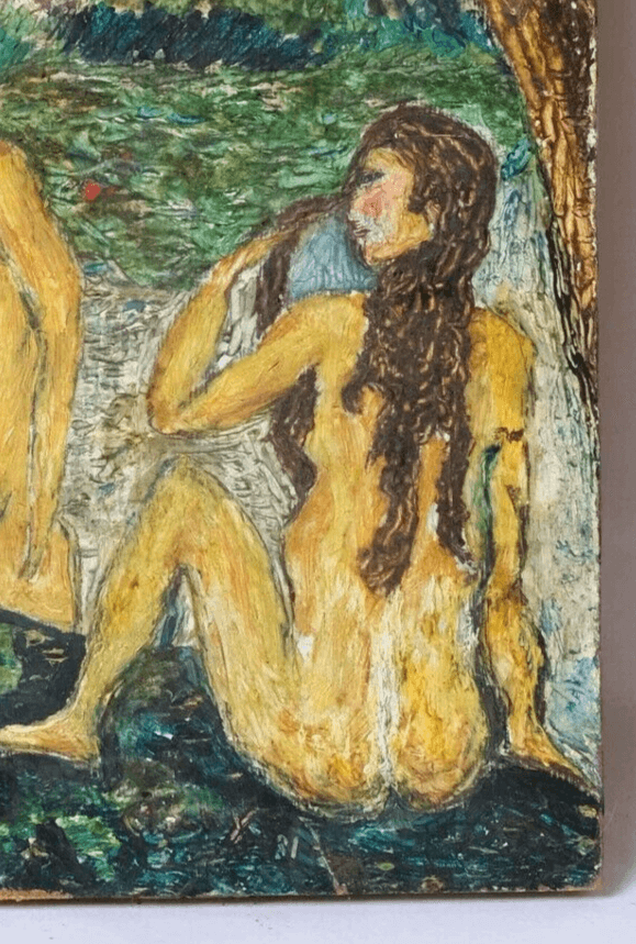 Expressionist Painting Original Yellow Nude Women Portrait by Water image 2