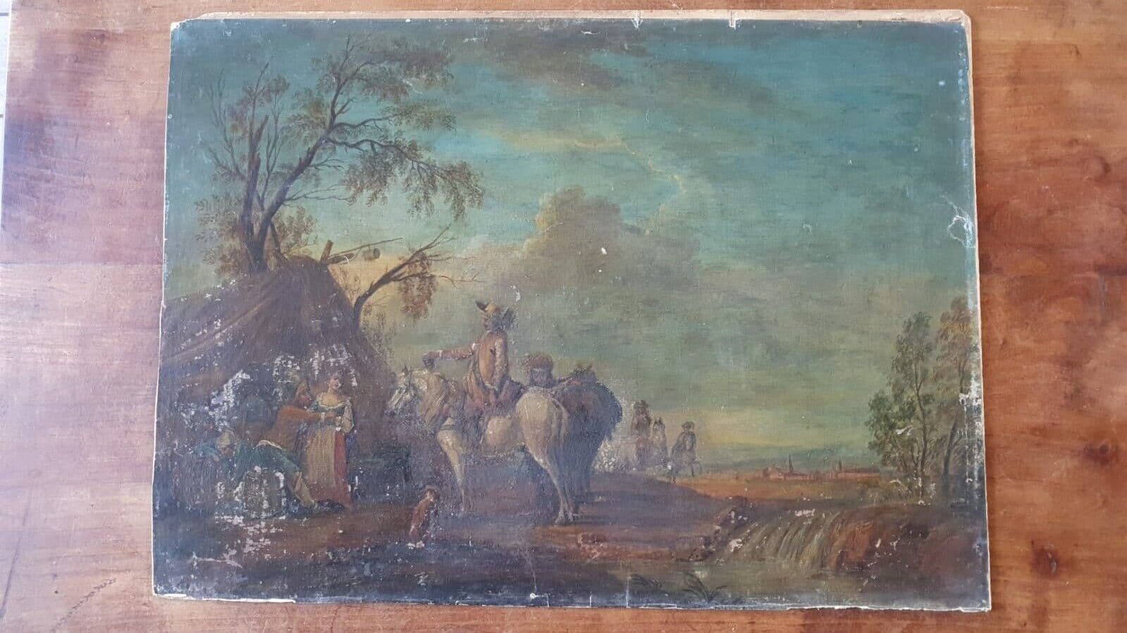 Antique Oil Painting Original around Charles PARROCEL c 1800 Artwork image 10