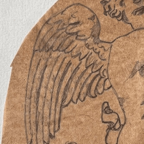Antique Original Drawing Putti, Angel Portrait 19th century image 3