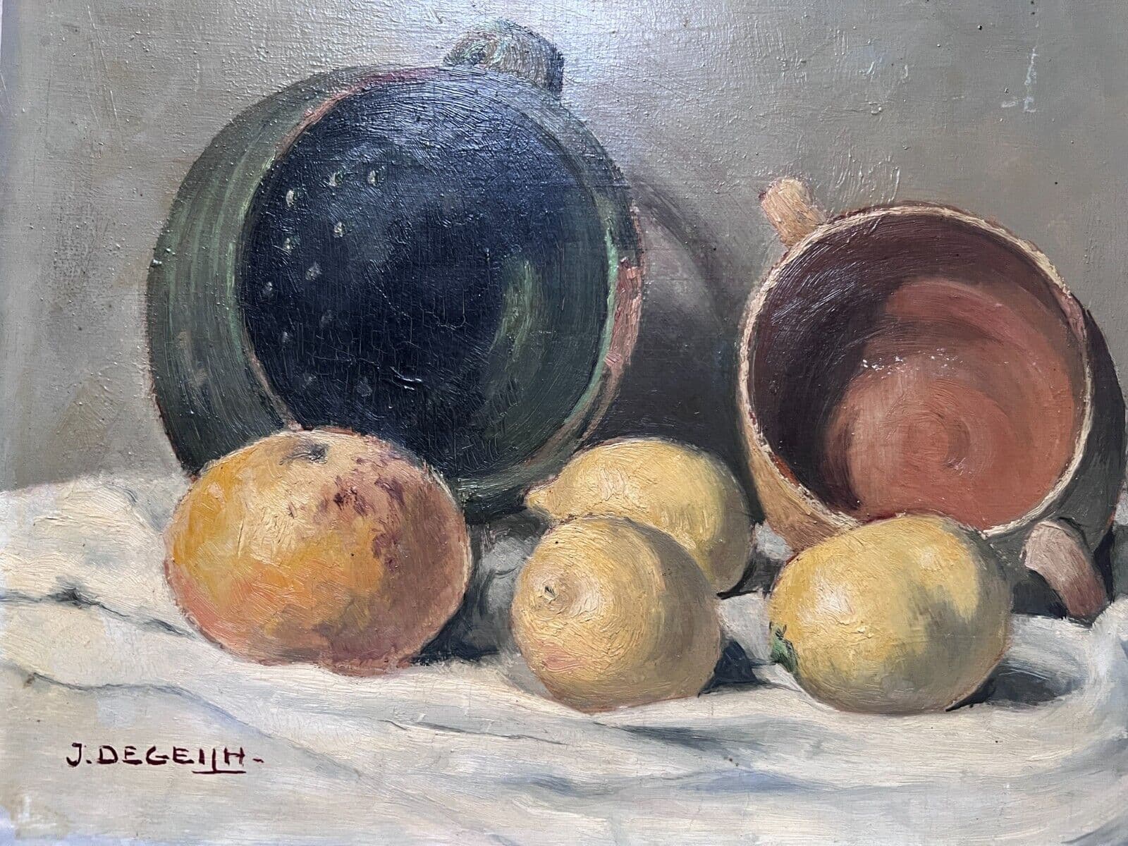 Vintage Painting Original signed Jean DEGEILH (XX) Fruit Still Life and Vase image 1