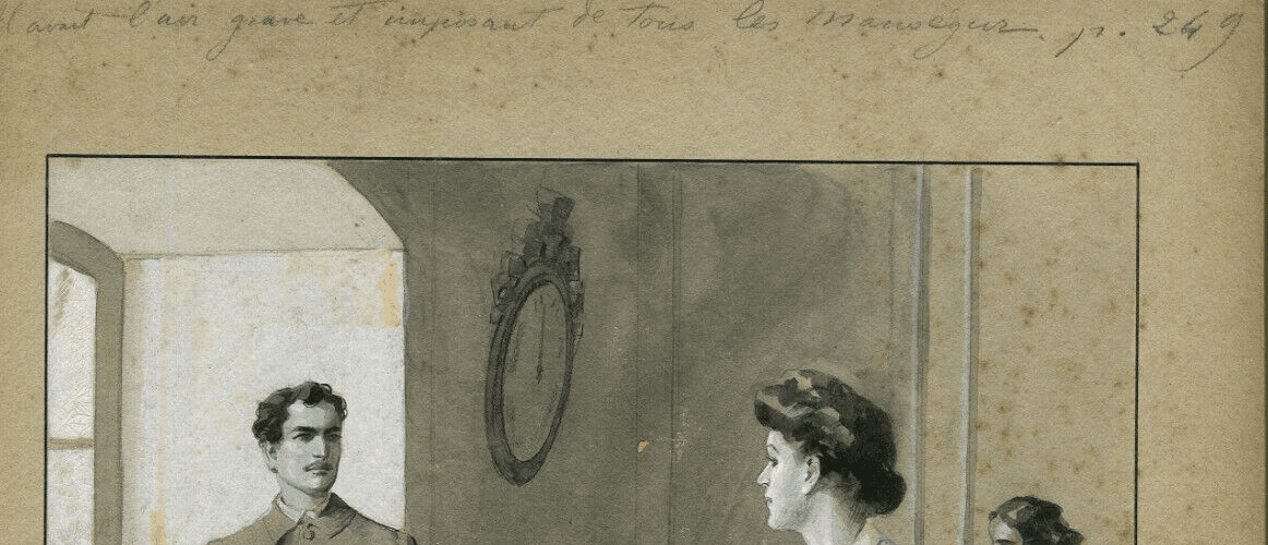 Antique Drawing Original Woman, Man, Portrait, Life Scene, Couple, Illustration image 5