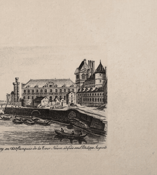 Antique Etching Original Landscape, Louvre, Pavillon le Roy, Tour Neuve image 3