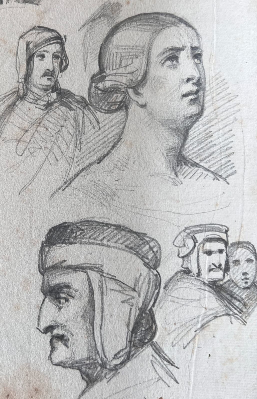 Antique Original Women and Man Portraits 19th century Drawing image 1