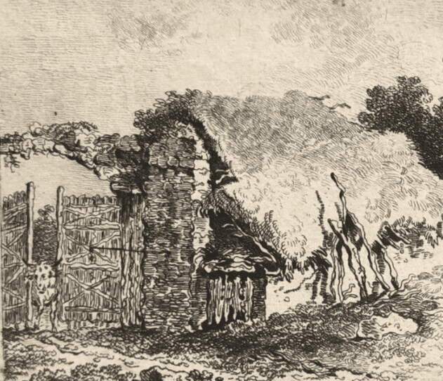 Antique Original Engraving Landscape, House, People, Frédéric Théodore Faber image 2