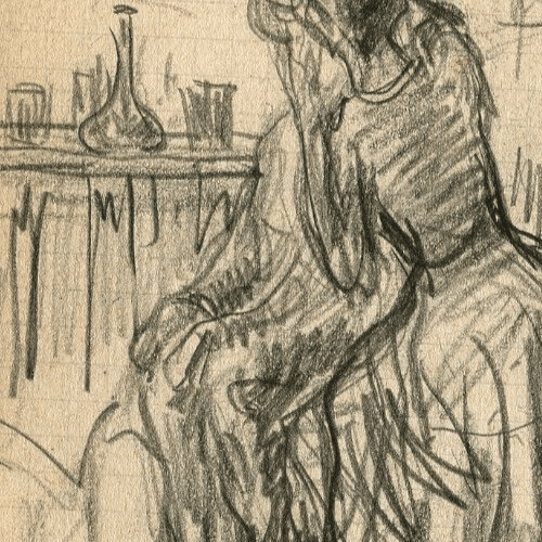 Antique Pencil Original Drawing signed Elegant Women Sitting image 3