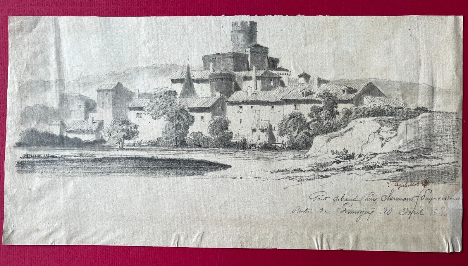 Antique Old Drawing 19th century Original Francisque GABILLOT (1818-1876) image 4