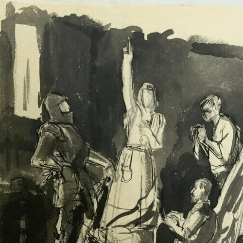 Antique Ink Drawing of Figures, Historical Scene image 5