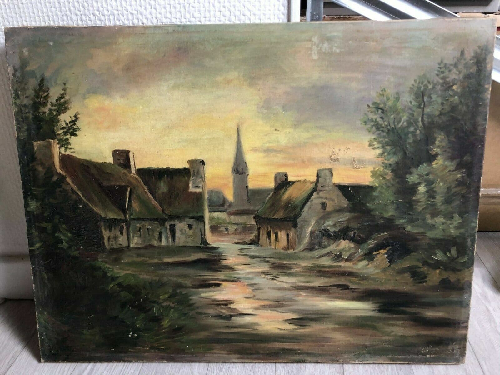 Luigi LOMBARDI (1853-1940) Village Landscape Painting image 1