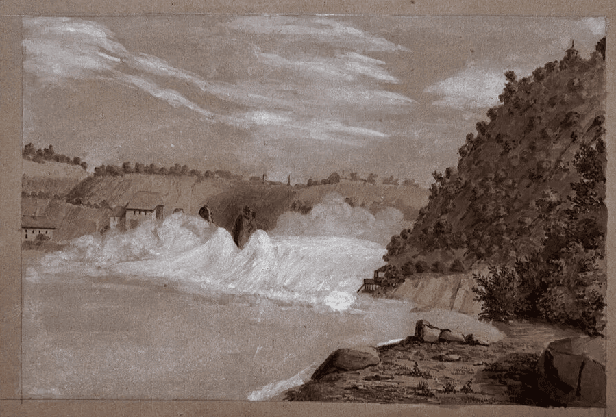 Antique Ink Original Drawing Switzerland Landscape, Waterfall image 3