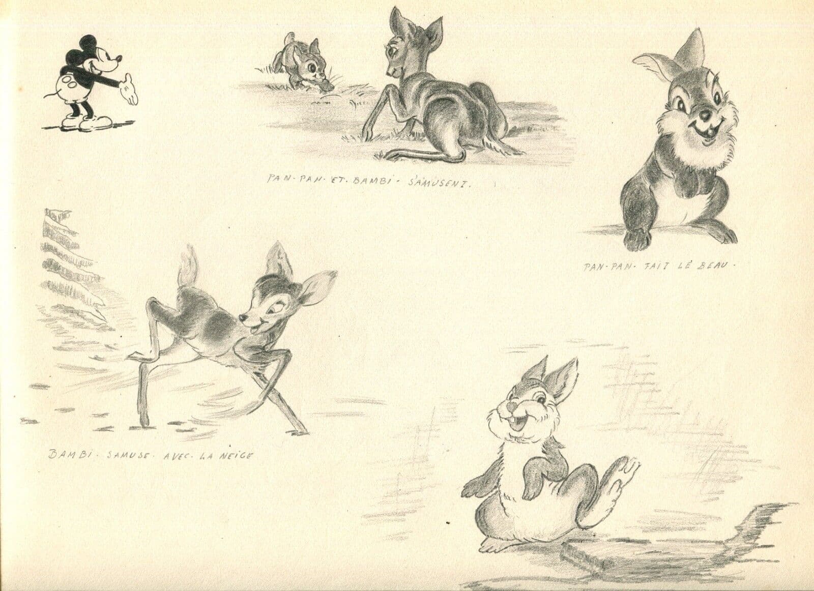 Antique Drawing Original Cartoon, Disney, Mickey, Bambi image 6