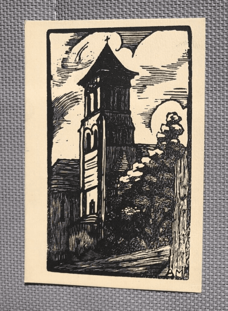 Antique Postcard Original Landscape, Man, Work, Church Alice MUNCH (1894-?) x2 image 6