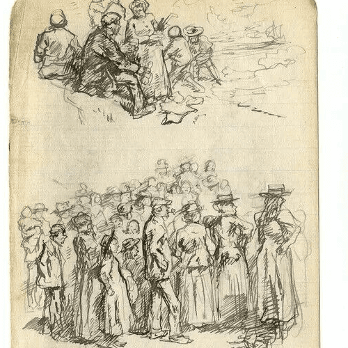 Vintage Ink Drawing Impressionist Family and Children Figures image 3
