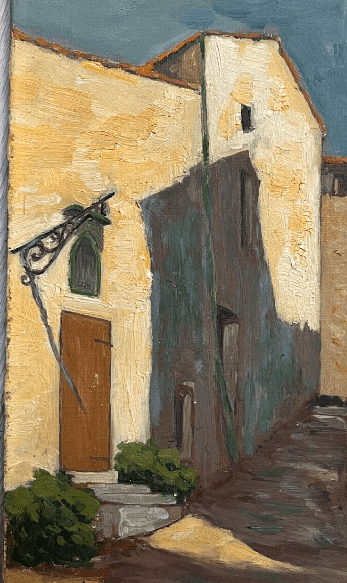 Antique Painting Original Cityview, Houses signed image 3