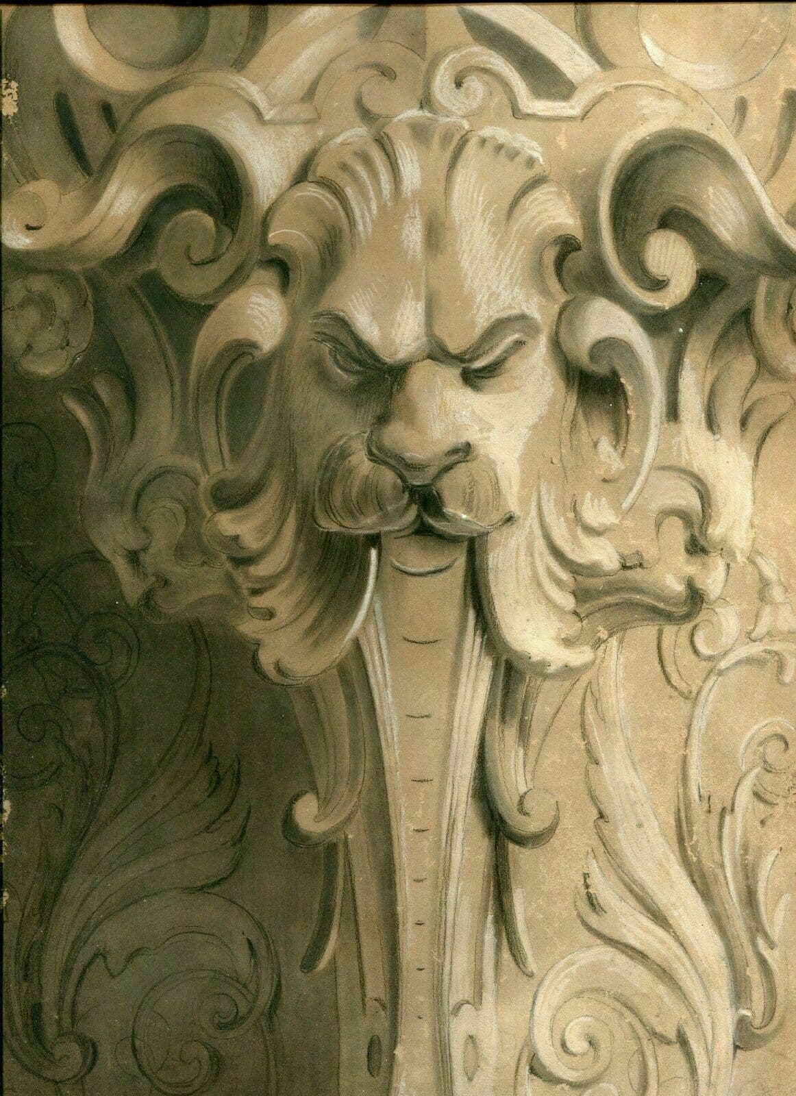Drawing Fountain, Lion, Ornaments, Decoration image 2