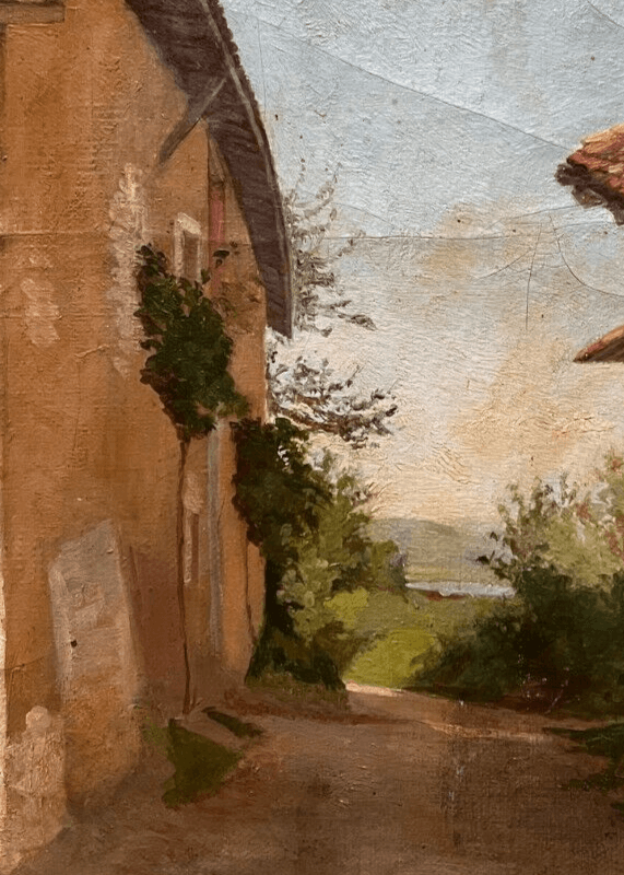 Antique Oil Painting Signed Antoine FLACHAT (XIX) House Landscape image 2