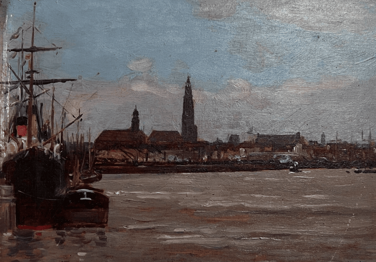 Antique Painting Original signed Anvers Port Seascape, Paul SCHMITT (1824-1885) image 1
