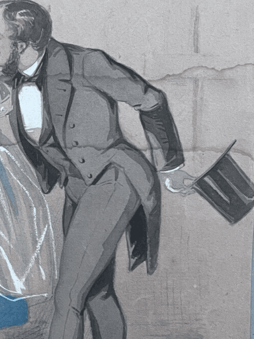 Original Antique 19th century Drawing Couple Dancing image 2