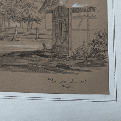 Antique Ink Drawing Original 19th century St Bonet Landscape 1835 image 2