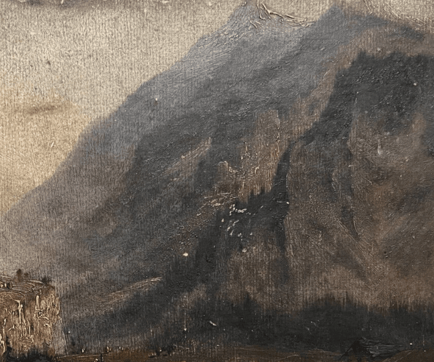 Antique Original Painting Landscape, Mountain, People, Alps 19th century image 5