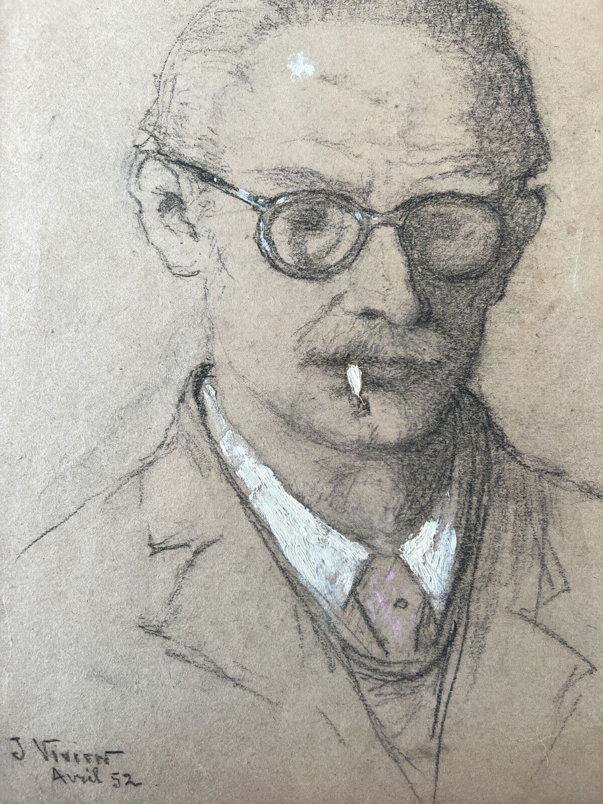 Original Antique Pencil Drawing Man Portrait Smocking signed Artwork image 1