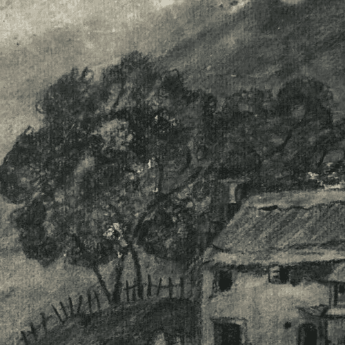 Antique Charcoal Drawing signed Gautier Thatched Cottage, Romanche, Vizilles image 4