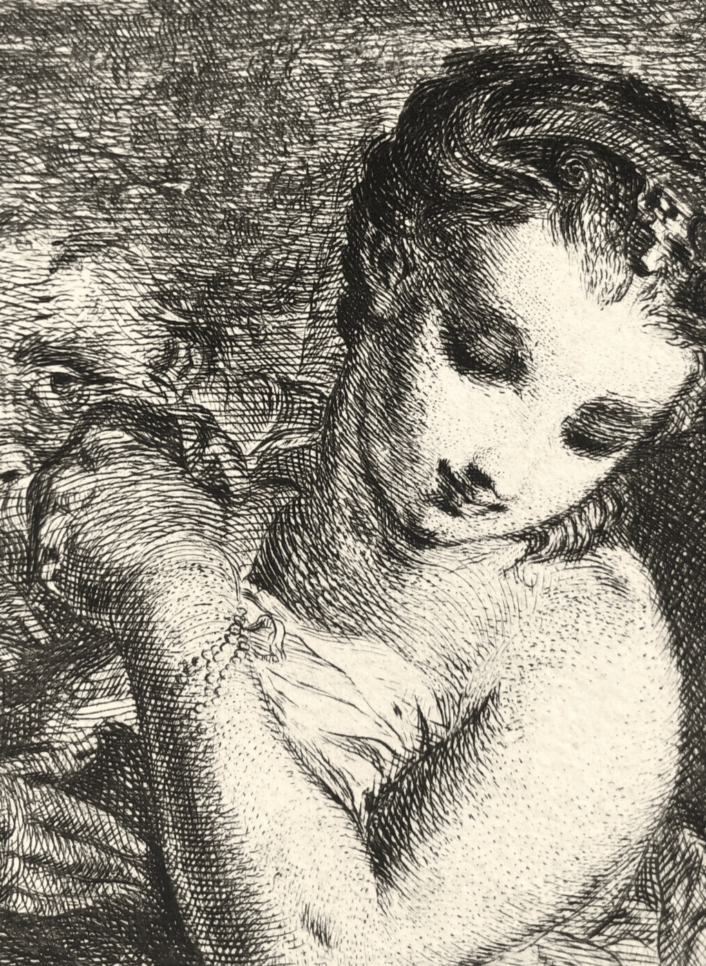 Antique Etching Original Woman, Portrait, Nude, Man, Claude MELLAN (1598-1688)?