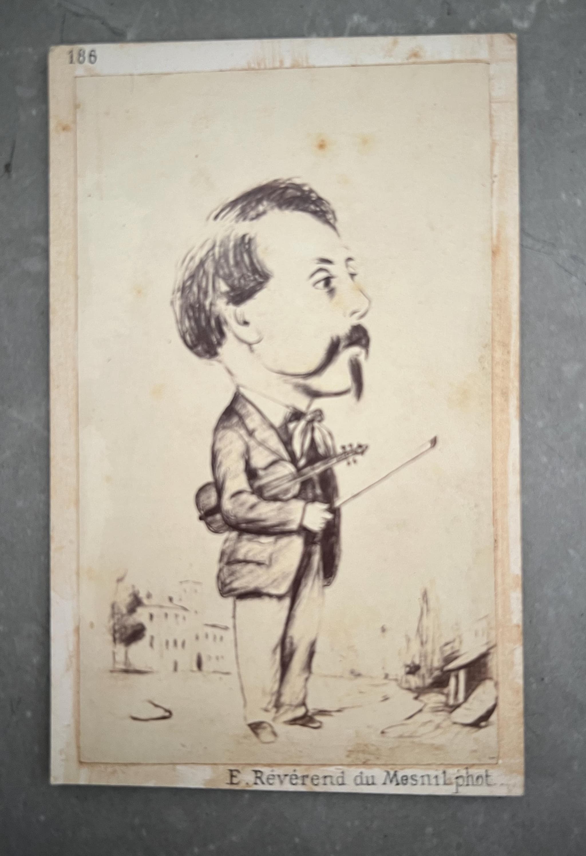 Antique Caricature Carte de Visite – 19th Century Violinist Portrait – E. image 1