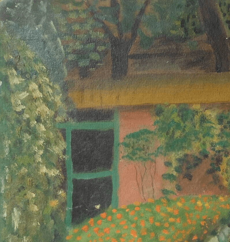 Antique Oil Original Painting Signed Garden Landscape, Floral image 3