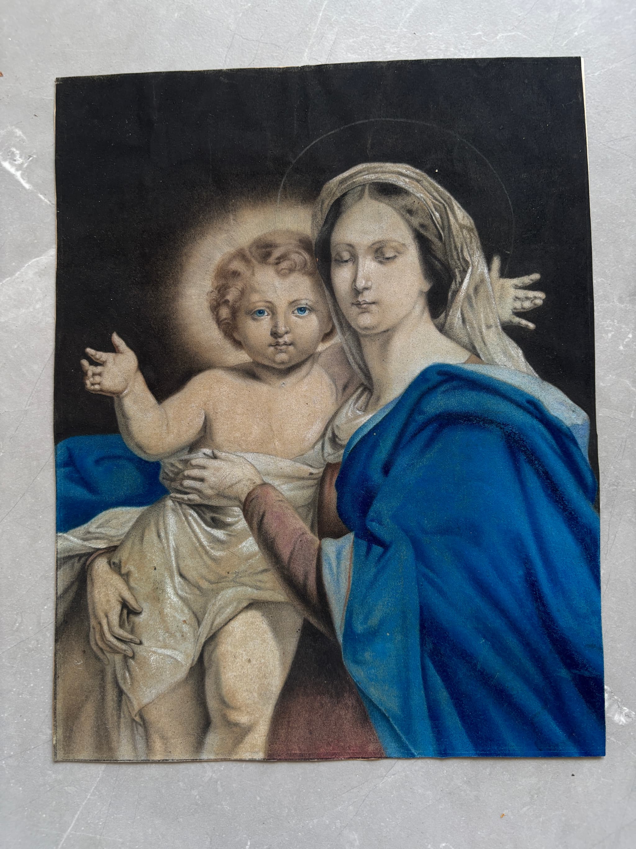 Antique Oil Painting Original 19th century Maria, Christ, Jesus, Religious Bible image 1