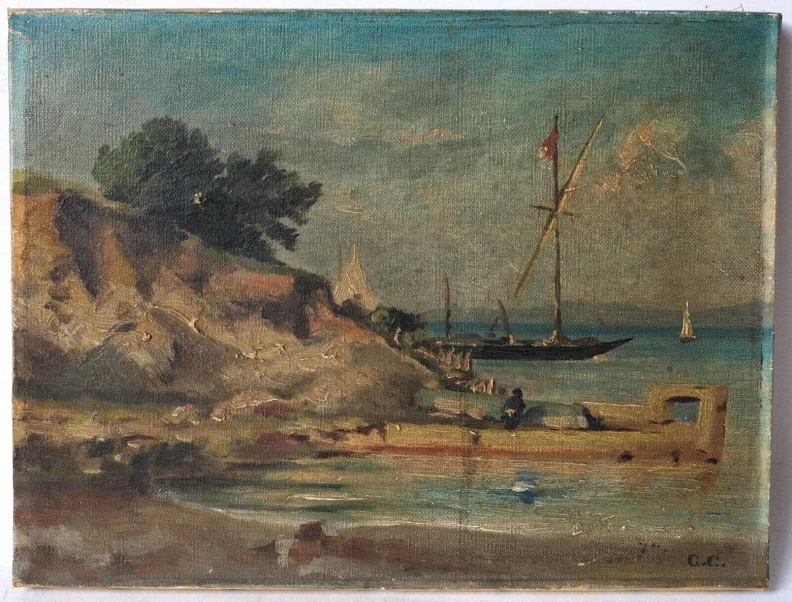 Painting Seascape View Maritime, Boat and People image 2