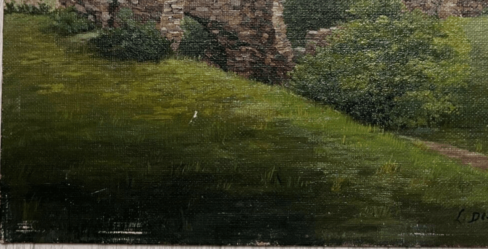 Antique Oil Vintage Original Painting Landscape Ruins image 5