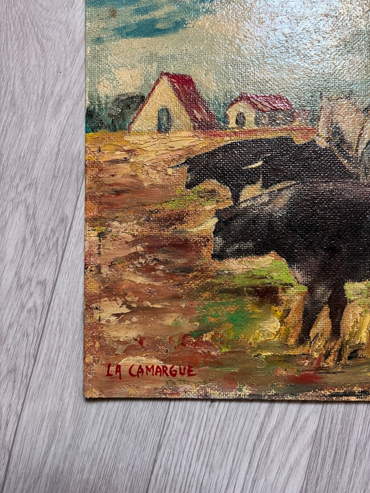 Modern Painting Signed Jean Albert CARLOTTI (1909-2003) Camargue Bulls Landscape image 2
