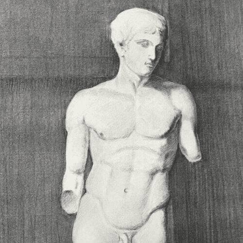 Antique Original Drawing Man, Portrait, Academic, Nude, Stick image 3