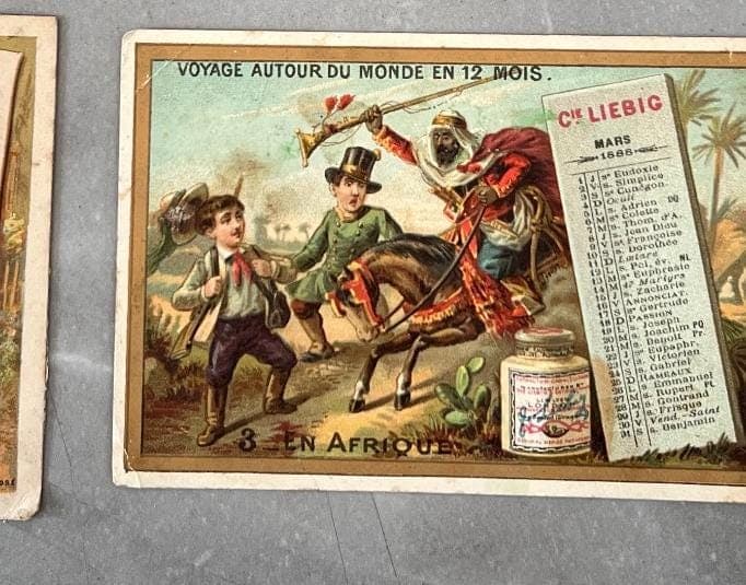 Set of 5 Antique Liebig Trade Cards - Don Quixote, Travel, and Advertising image 7