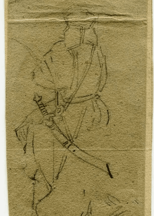Antique Pencil Drawing 19th century Soldier, Military, Orientalist Artwork image 1