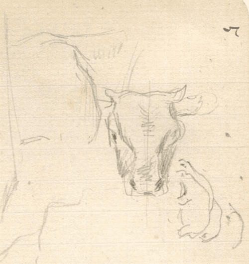 Vintage Ink Original Drawing Animals, Sheep, Cow, Stable image 2