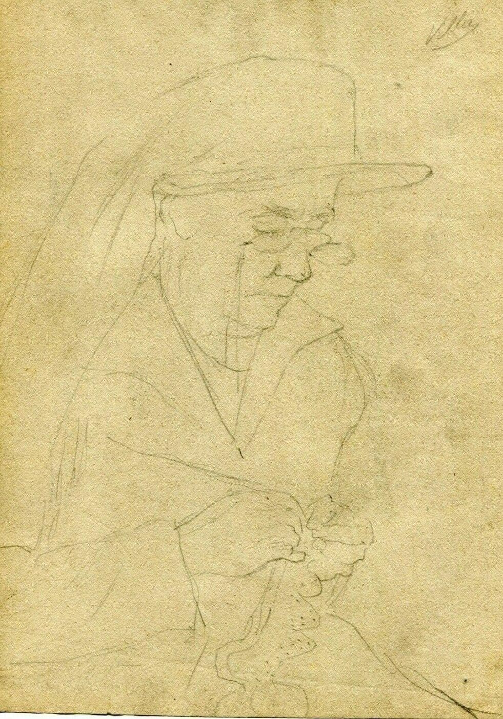 Vintage Pencil Drawing signed Miguel VILLA BASSOLS (1901-1988) - Woman Sewing image 1