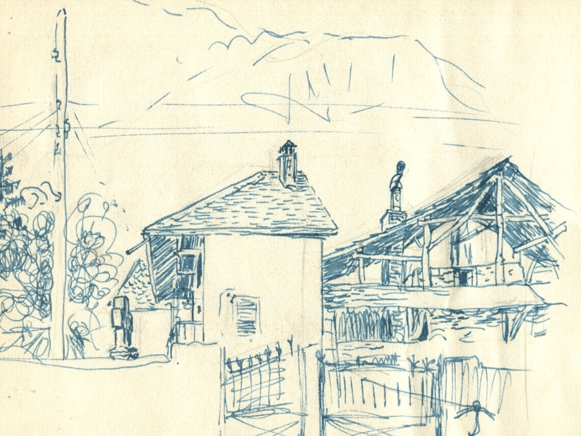 Vintage Ink Original Drawing Landscape Houses and Cityviews c 1933 image 1