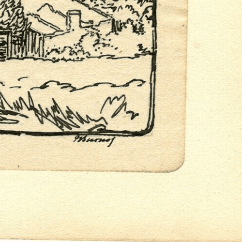 Vintage Ink Drawing Original signed Champeroux, Lorraine Landscape image 4