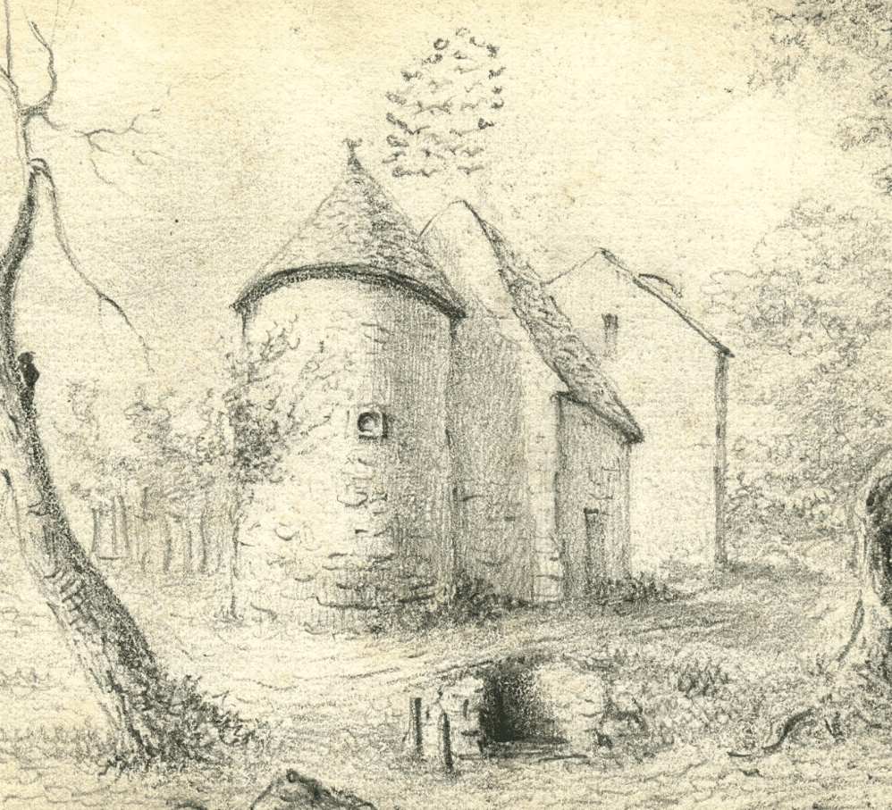 Antique Pencil Original Drawing 19th century Lagny Farm Landscape, Oise image 1