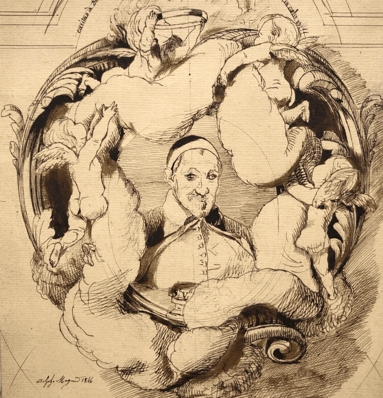 Antique Original Drawing Dominique Antoine MAGAUD (1817-1899) St Vincent de Paul image 1