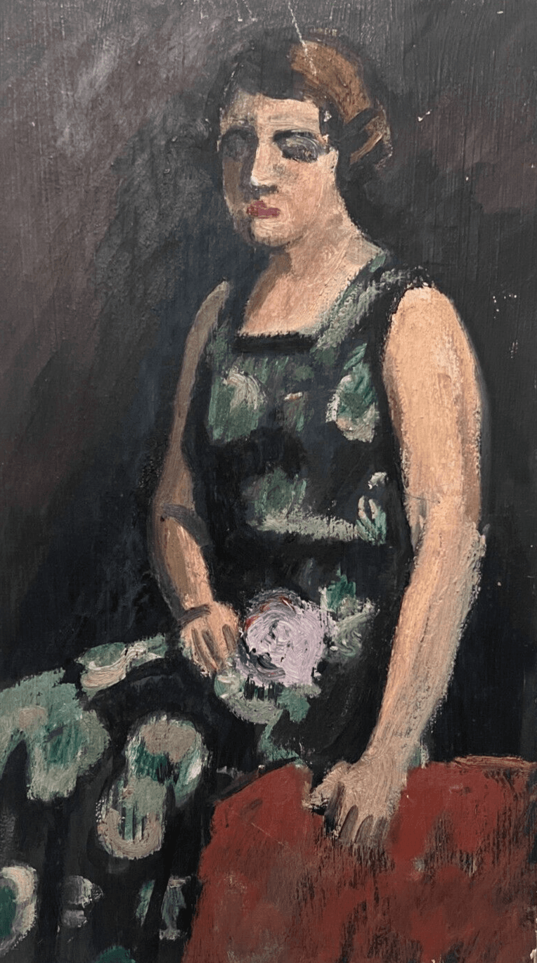 Antique Painting Original Modern Woman, Portrait, Floral image 1