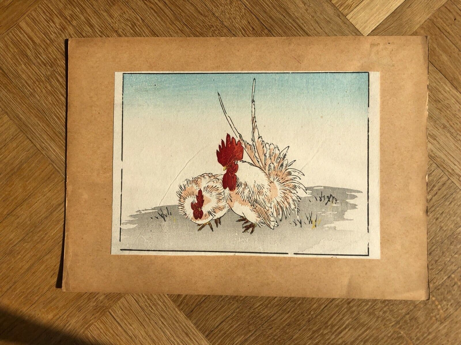 Japanese Antique Roosters Woodprint c. 1830 Asian Art Print Ukiyo-e image 2