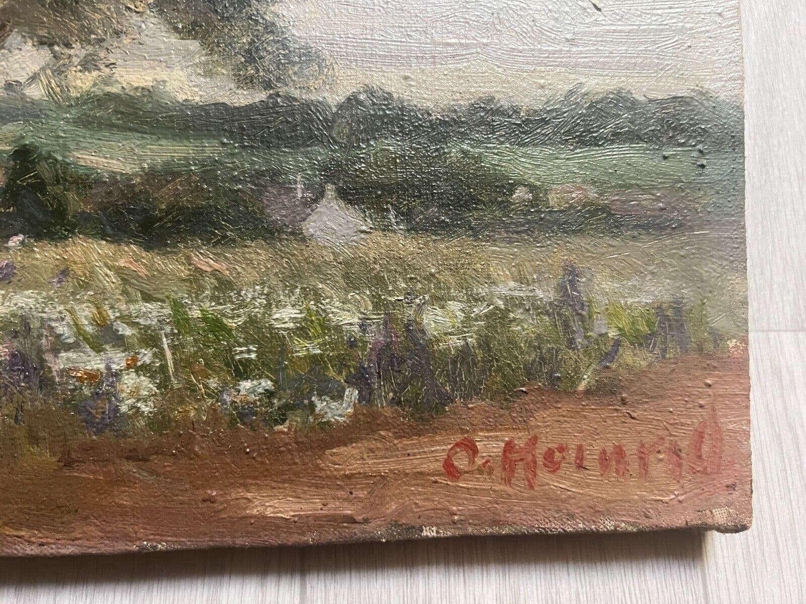 Antique Original Painting Landscape, Village, Trees, Forest signed image 6