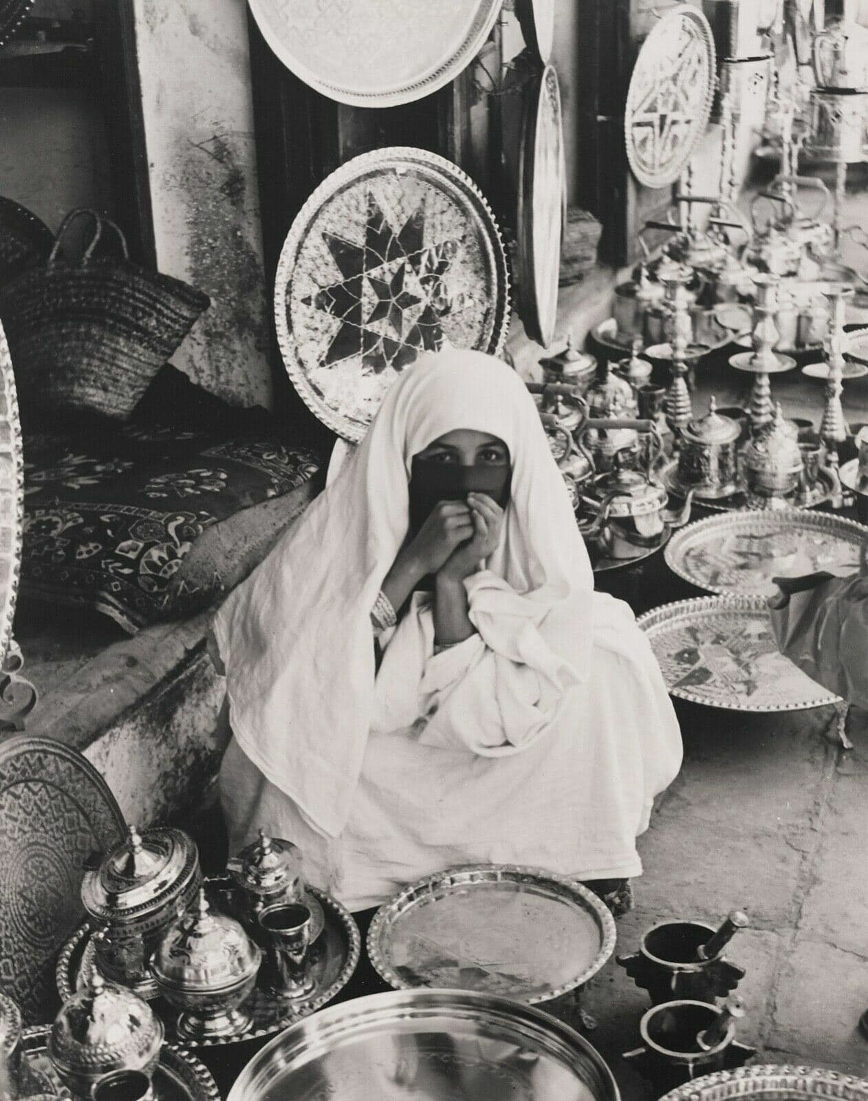 BERNARD ROUGET Moroccan Veiled Woman at Market c. 1955 Photograph image 1
