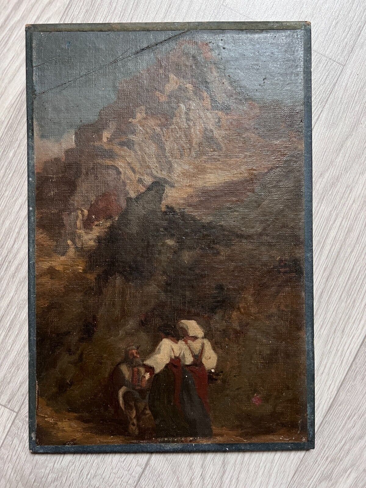 Antique Painting Original 19th century Religious, Women, Mountain, Landscape image 2