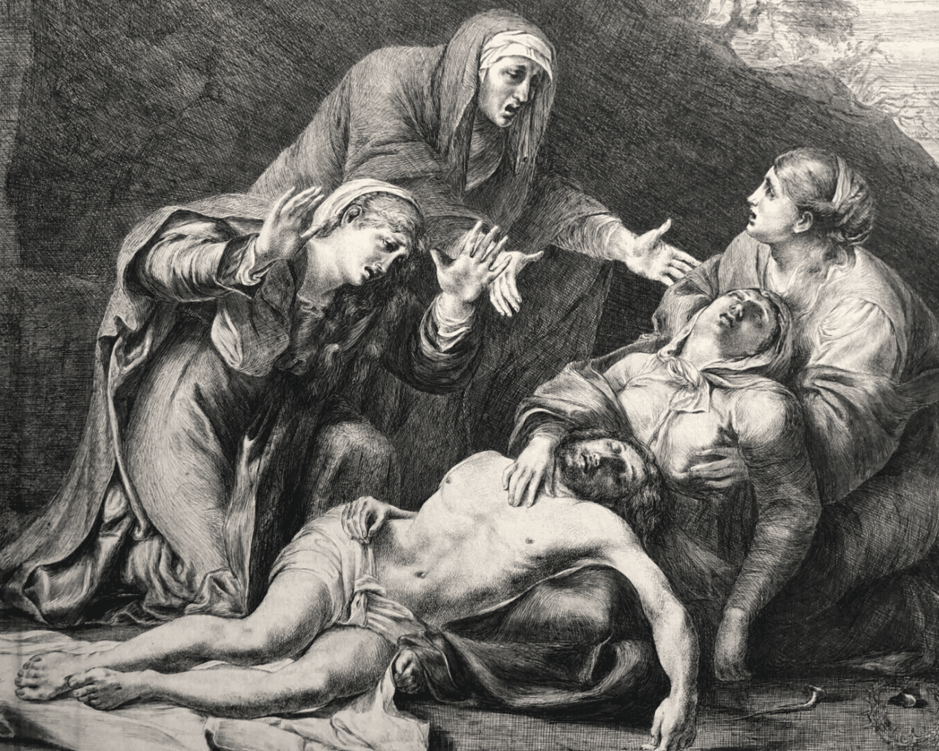 Vintage Etching Vivant DENON (1747-1825) Lamentation over dead Christ Carracci image 1